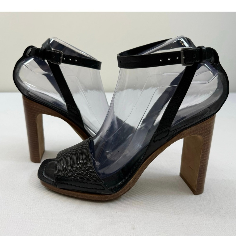 Brunello Cucinelli Leather 4" Block Heels Size EU 37 US 6.5-7 Designer Strappy